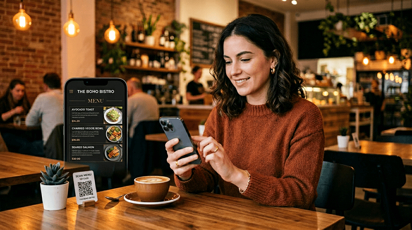 Customer scanning QR menu at the table